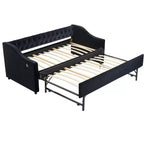 Sofá cama individual con nido, sofá cama de terciopelo con puerto USB, bolsillos laterales, respaldo capitoné para dormitorio, sala de estar - ModernLuxe