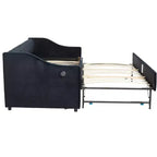 Sofá cama individual con nido, sofá cama de terciopelo con puerto USB, bolsillos laterales, respaldo capitoné para dormitorio, sala de estar - ModernLuxe