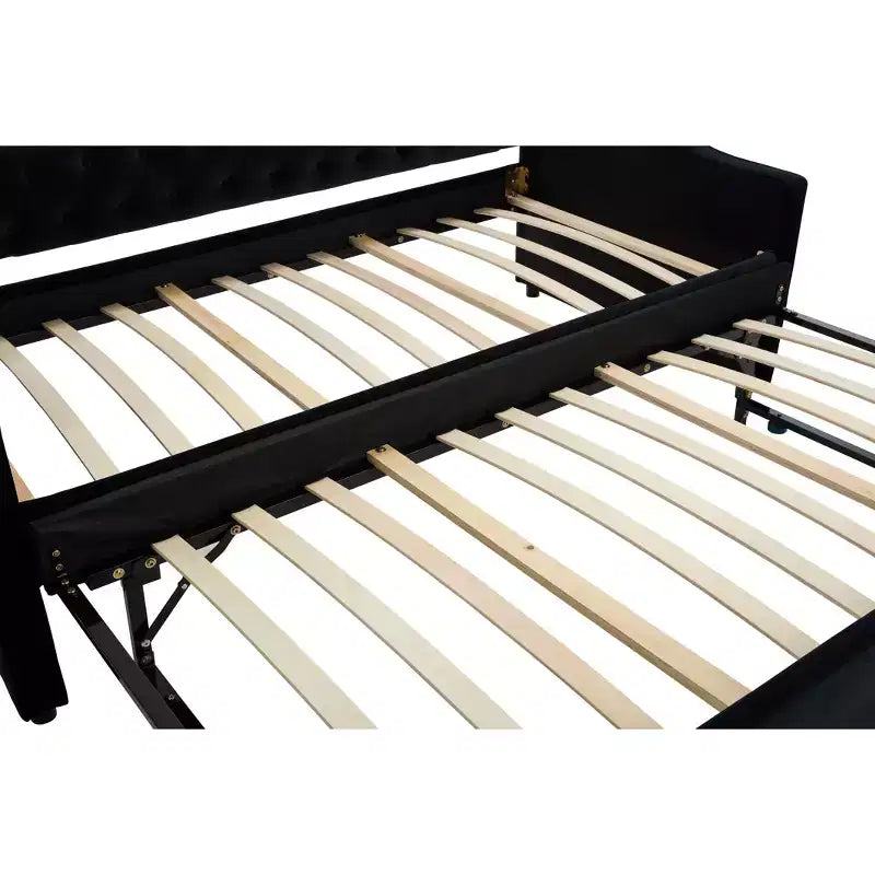 Sofá cama individual con nido, sofá cama de terciopelo con puerto USB, bolsillos laterales, respaldo capitoné para dormitorio, sala de estar - ModernLuxe