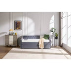 Sofá cama individual con nido, sofá cama de terciopelo con puerto USB, bolsillos laterales, respaldo capitoné para dormitorio, sala de estar - ModernLuxe