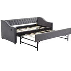 Sofá cama individual con nido, sofá cama de terciopelo con puerto USB, bolsillos laterales, respaldo capitoné para dormitorio, sala de estar - ModernLuxe