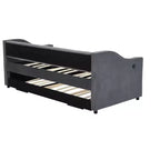 Sofá cama individual con nido, sofá cama de terciopelo con puerto USB, bolsillos laterales, respaldo capitoné para dormitorio, sala de estar - ModernLuxe