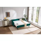 Sofá cama individual con nido, sofá cama de terciopelo con puerto USB, bolsillos laterales, respaldo capitoné para dormitorio, sala de estar - ModernLuxe
