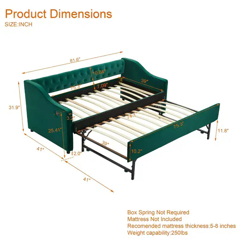 Sofá cama individual con nido, sofá cama de terciopelo con puerto USB, bolsillos laterales, respaldo capitoné para dormitorio, sala de estar - ModernLuxe