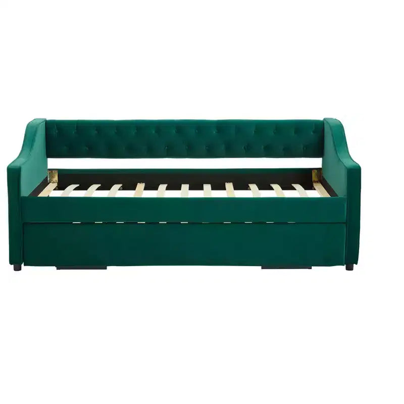 Sofá cama individual con nido, sofá cama de terciopelo con puerto USB, bolsillos laterales, respaldo capitoné para dormitorio, sala de estar - ModernLuxe
