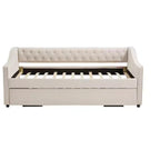 Sofá cama individual con nido, sofá cama de terciopelo con puerto USB, bolsillos laterales, respaldo capitoné para dormitorio, sala de estar - ModernLuxe
