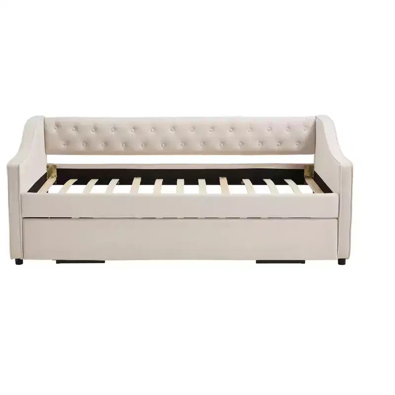 Sofá cama individual con nido, sofá cama de terciopelo con puerto USB, bolsillos laterales, respaldo capitoné para dormitorio, sala de estar - ModernLuxe