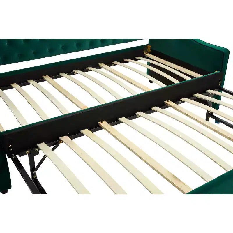 Sofá cama individual con nido, sofá cama de terciopelo con puerto USB, bolsillos laterales, respaldo capitoné para dormitorio, sala de estar - ModernLuxe