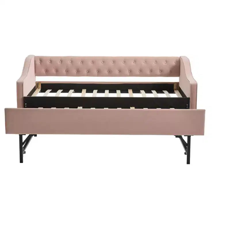Sofá cama individual con nido, sofá cama de terciopelo con puerto USB, bolsillos laterales, respaldo capitoné para dormitorio, sala de estar - ModernLuxe