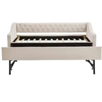 Sofá cama individual con nido, sofá cama de terciopelo con puerto USB, bolsillos laterales, respaldo capitoné para dormitorio, sala de estar - ModernLuxe