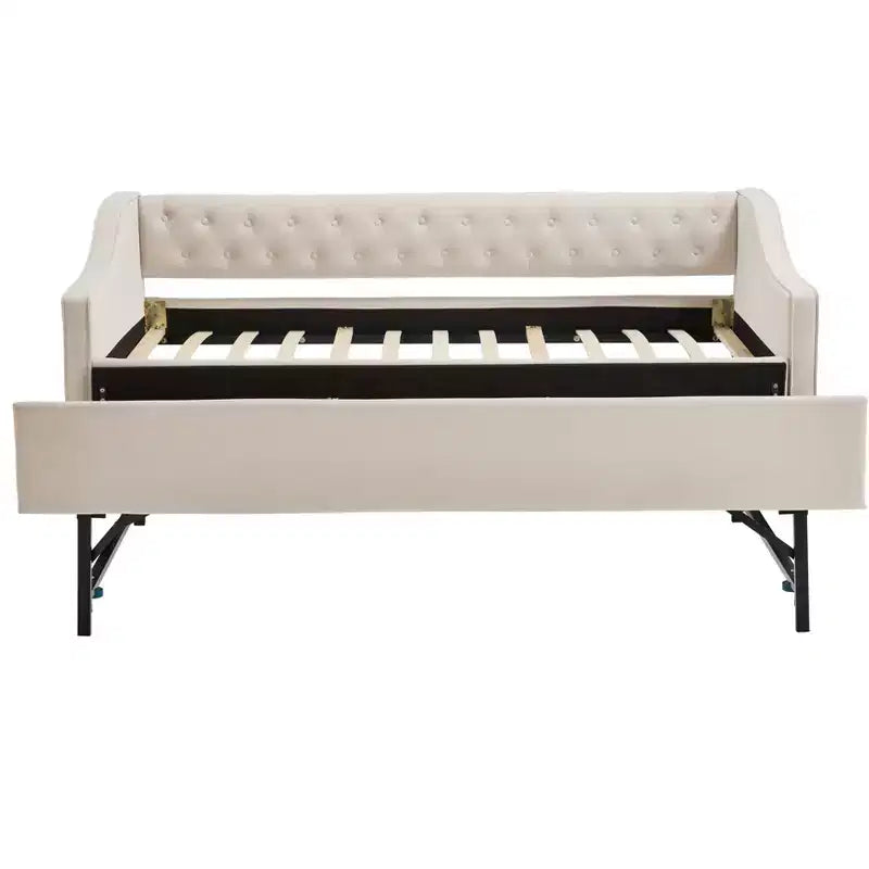 Sofá cama individual con nido, sofá cama de terciopelo con puerto USB, bolsillos laterales, respaldo capitoné para dormitorio, sala de estar - ModernLuxe