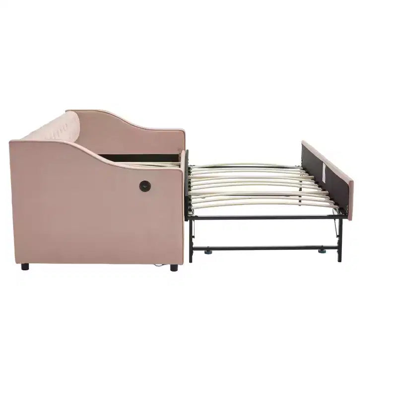 Sofá cama individual con nido, sofá cama de terciopelo con puerto USB, bolsillos laterales, respaldo capitoné para dormitorio, sala de estar - ModernLuxe
