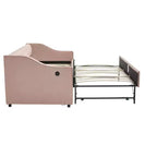 Sofá cama individual con nido, sofá cama de terciopelo con puerto USB, bolsillos laterales, respaldo capitoné para dormitorio, sala de estar - ModernLuxe