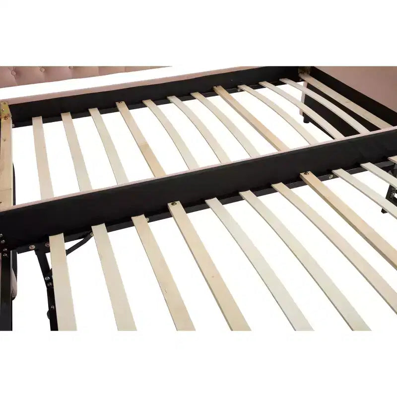 Sofá cama individual con nido, sofá cama de terciopelo con puerto USB, bolsillos laterales, respaldo capitoné para dormitorio, sala de estar - ModernLuxe