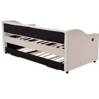 Sofá cama individual con nido, sofá cama de terciopelo con puerto USB, bolsillos laterales, respaldo capitoné para dormitorio, sala de estar - ModernLuxe