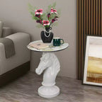 White Horse Head Accent Table, Animal Statue End Table for Living Room