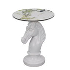 Mesa auxiliar con cabeza de caballo blanco, mesa auxiliar con estatua de animal para sala de estar