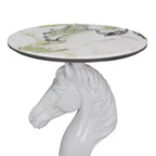 Mesa auxiliar con cabeza de caballo blanco, mesa auxiliar con estatua de animal para sala de estar