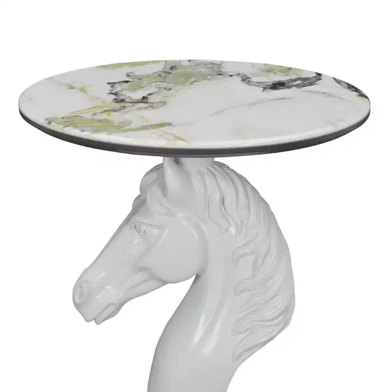 Mesa auxiliar con cabeza de caballo blanco, mesa auxiliar con estatua de animal para sala de estar
