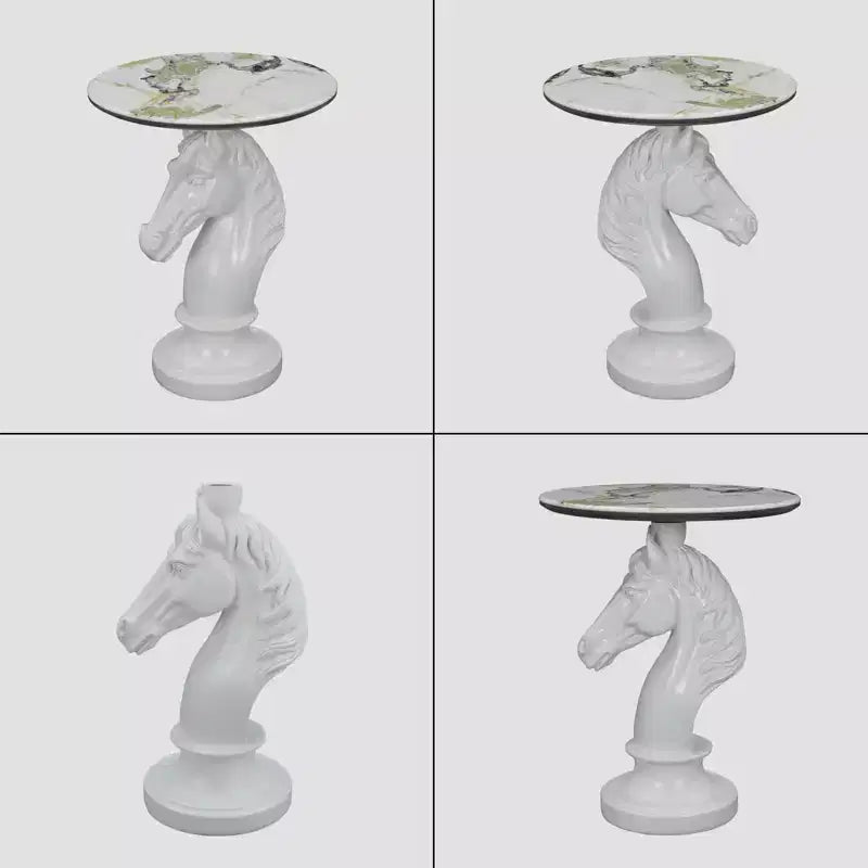Mesa auxiliar con cabeza de caballo blanco, mesa auxiliar con estatua de animal para sala de estar