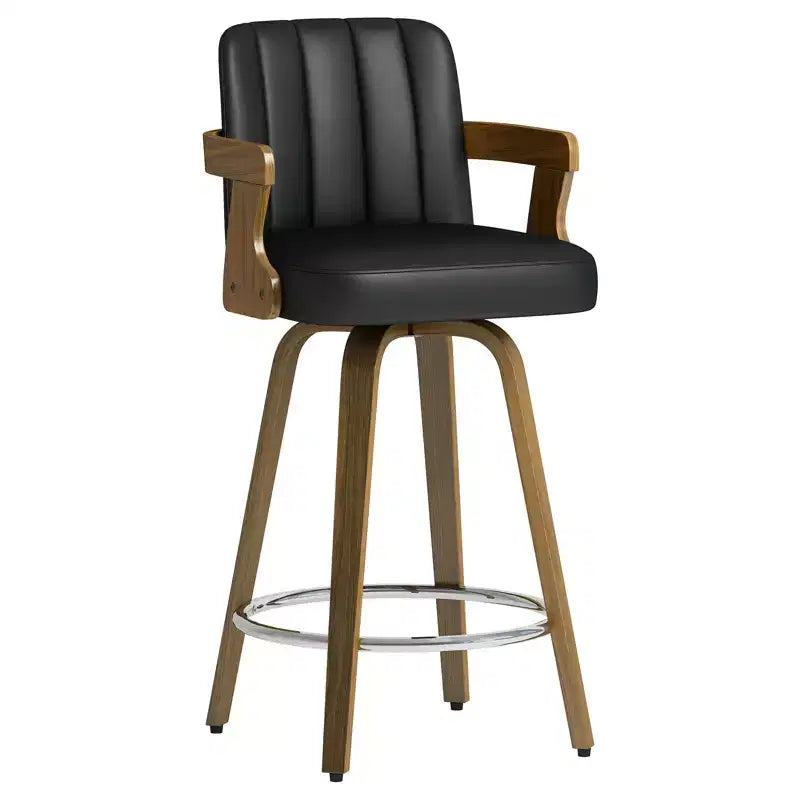 Bekrvio 29 Swivel Bar Stools Set of 1,Faux Leather Upholstered Bar Chairs with Back & Arm for Kitchen Island
