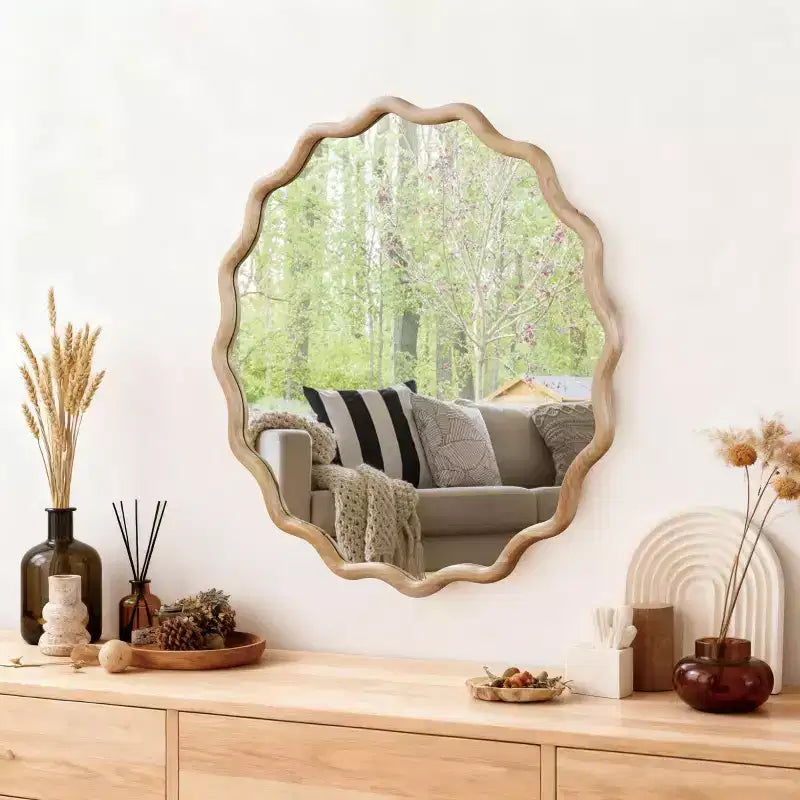 Espejo de pared decorativo redondo con diseño ondulado, espejo moderno para dormitorio, baño, sala de estar, entrada-Panipeachy