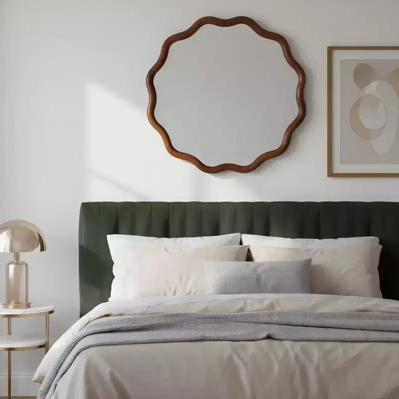 Espejo de pared decorativo redondo con diseño ondulado, espejo moderno para dormitorio, baño, sala de estar, entrada-Panipeachy