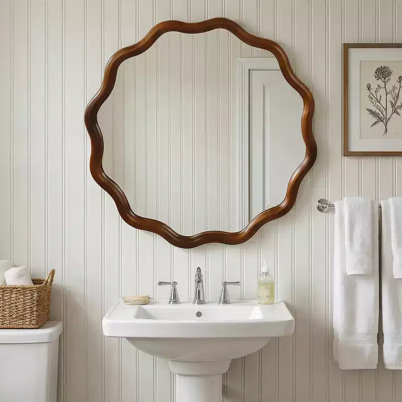 Espejo de pared decorativo redondo con diseño ondulado, espejo moderno para dormitorio, baño, sala de estar, entrada-Panipeachy