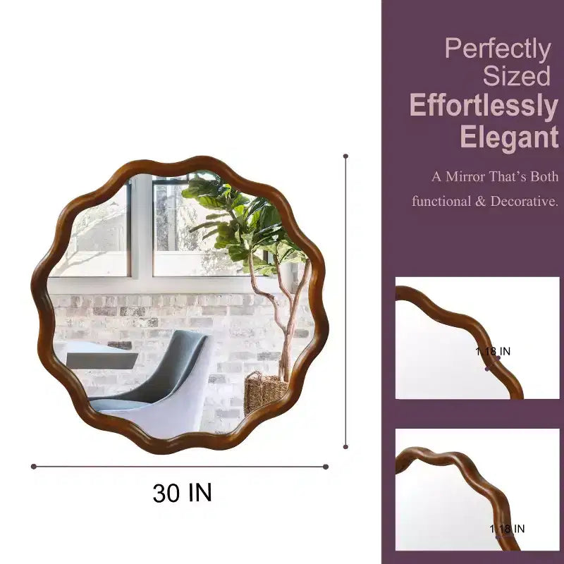 Espejo de pared decorativo redondo con diseño ondulado, espejo moderno para dormitorio, baño, sala de estar, entrada-Panipeachy