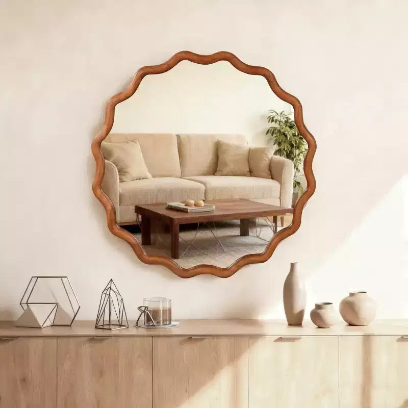Espejo de pared decorativo redondo con diseño ondulado, espejo moderno para dormitorio, baño, sala de estar, entrada-Panipeachy