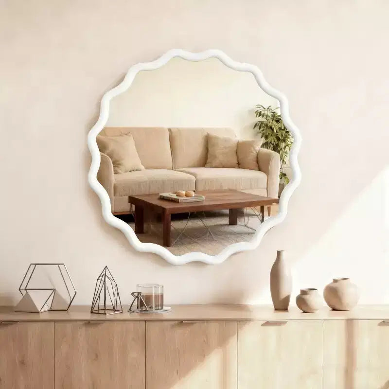 Espejo de pared decorativo redondo con diseño ondulado, espejo moderno para dormitorio, baño, sala de estar, entrada-Panipeachy