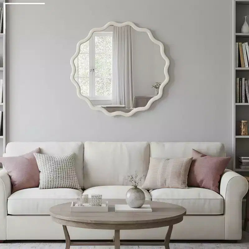 Espejo de pared decorativo redondo con diseño ondulado, espejo moderno para dormitorio, baño, sala de estar, entrada-Panipeachy