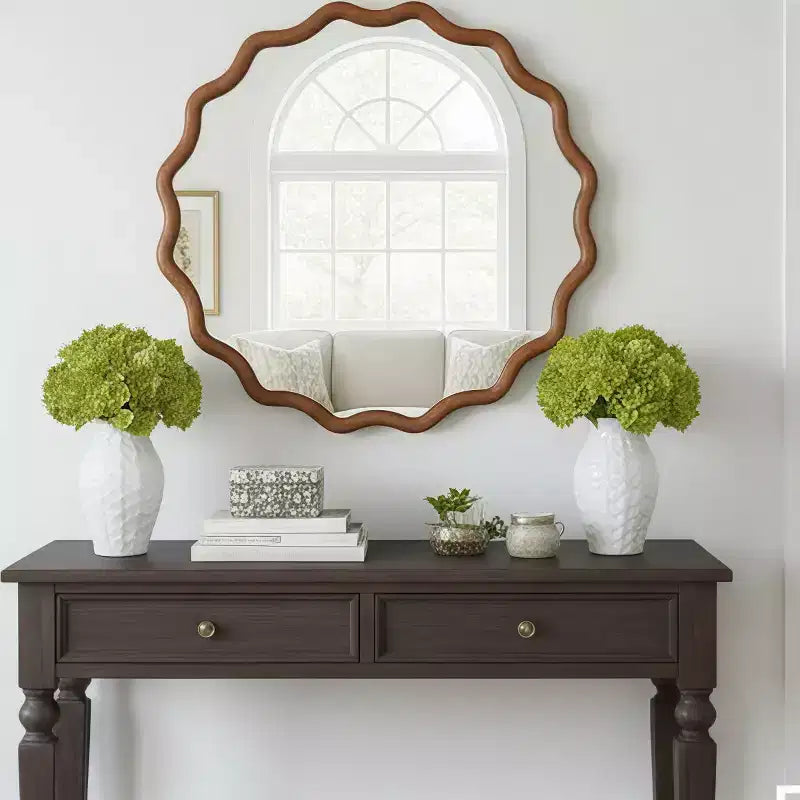 Espejo de pared decorativo redondo con diseño ondulado, espejo moderno para dormitorio, baño, sala de estar, entrada-Panipeachy