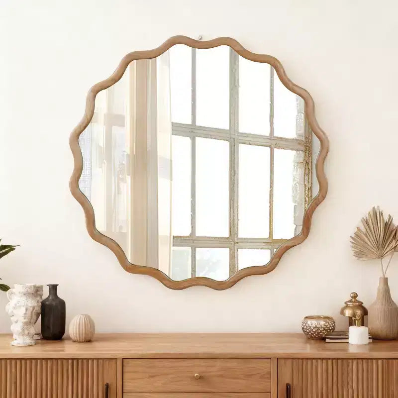 Espejo de pared decorativo redondo con diseño ondulado, espejo moderno para dormitorio, baño, sala de estar, entrada-Panipeachy