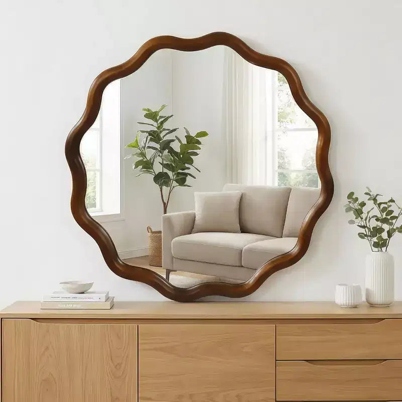 Espejo de pared decorativo redondo con diseño ondulado, espejo moderno para dormitorio, baño, sala de estar, entrada-Panipeachy