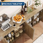 Aparador tipo bufé con 4 puertas, 63 pulgadas, diseño estriado moderno, mueble de almacenamiento tipo credenza para barra de café, mesa consola con estantes ajustables, roble