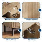 Aparador tipo bufé con 4 puertas, 63 pulgadas, diseño estriado moderno, mueble de almacenamiento tipo credenza para barra de café, mesa consola con estantes ajustables, roble
