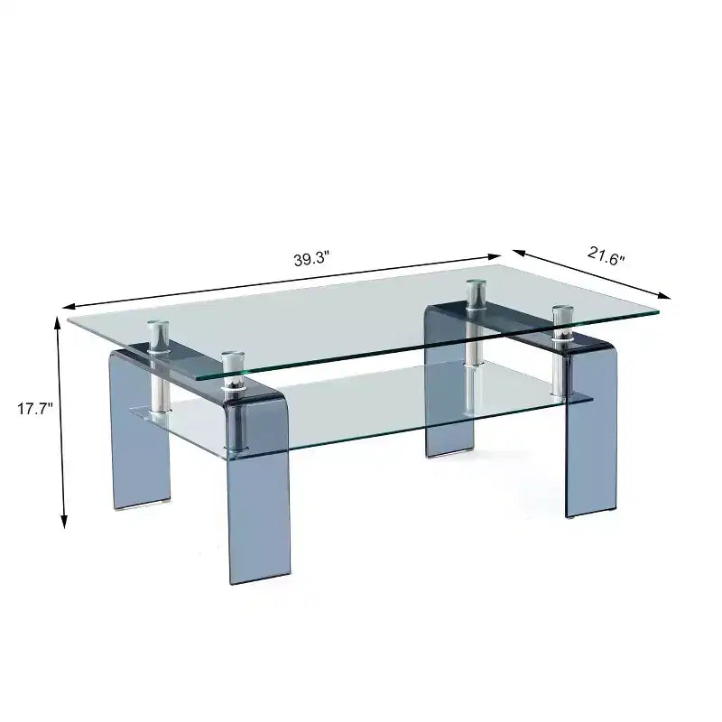 Mesa de centro de cristal templado, mesa de centro moderna de 2 niveles con almacenamiento y patas gris humo para sala de estar