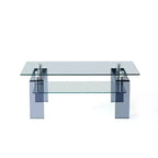 Mesa de centro de cristal templado, mesa de centro moderna de 2 niveles con almacenamiento y patas gris humo para sala de estar