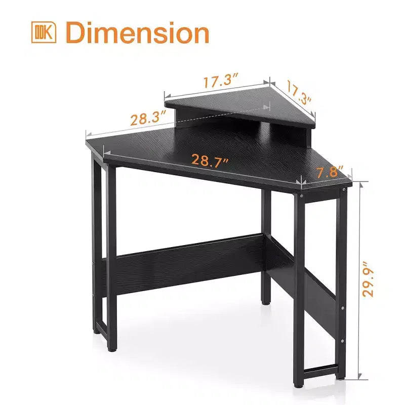 ODK B01XS01379-1 Escritorio esquinero moderno de madera con forma de triángulo, con marco de acero duradero y soporte elevado para monitor, color blanco