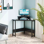 ODK B01XS01379-1 Escritorio esquinero moderno de madera con forma de triángulo, con marco de acero duradero y soporte elevado para monitor, color blanco