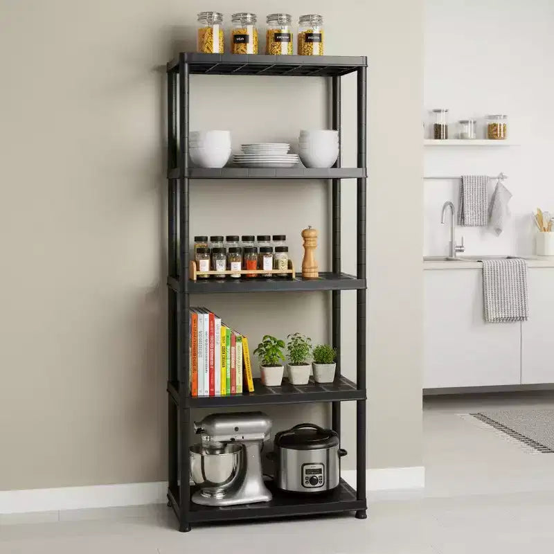 Gymax Estantería de almacenamiento resistente de 5 niveles, 1 o 2 unidades, de pie, para uso en interiores y exteriores, color negro