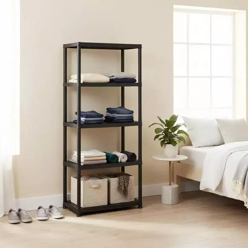 Gymax Estantería de almacenamiento resistente de 5 niveles, 1 o 2 unidades, de pie, para uso en interiores y exteriores, color negro