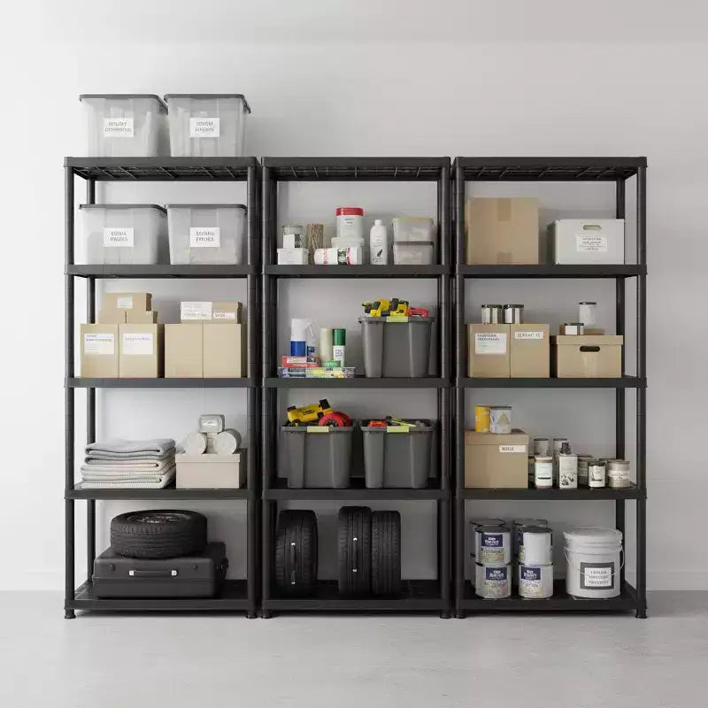 Gymax Estantería de almacenamiento resistente de 5 niveles, 1 o 2 unidades, de pie, para uso en interiores y exteriores, color negro