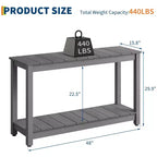 Mesa consola de 48 pulgadas con 2 estantes, almohadilla ajustable para los pies, organizador de almacenamiento de barra de madera, para patio, porche, jardín o patio trasero