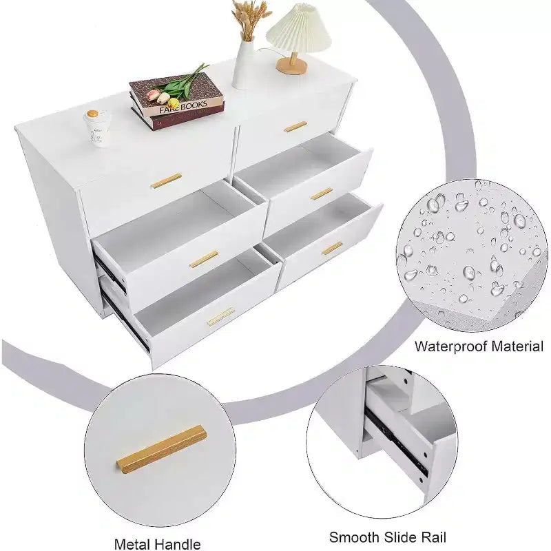 Cómoda Garvee para dormitorio con 6 cajones, cómoda con tiradores de metal, organizador de armario de madera para oficina en casa