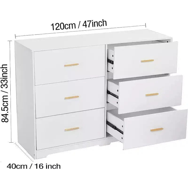 Cómoda Garvee para dormitorio con 6 cajones, cómoda con tiradores de metal, organizador de armario de madera para oficina en casa