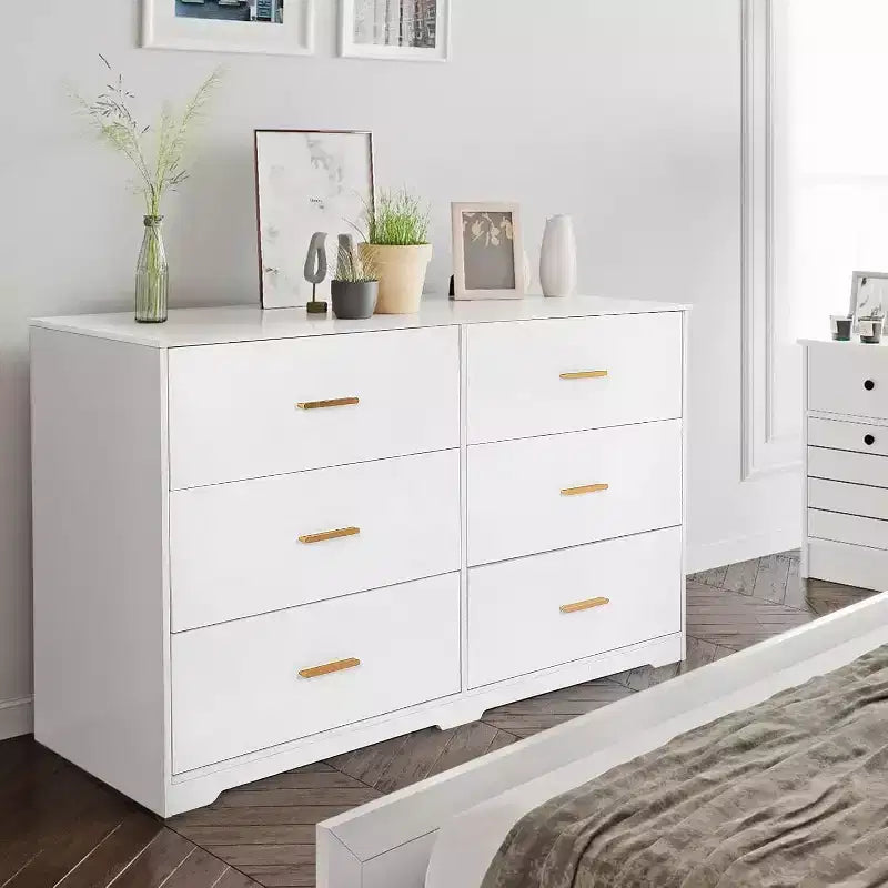 Cómoda Garvee para dormitorio con 6 cajones, cómoda con tiradores de metal, organizador de armario de madera para oficina en casa
