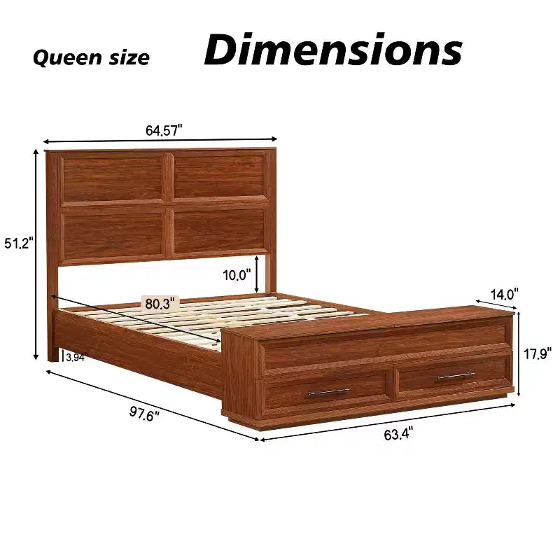 Base de Cama Plataforma Queen/King ModernLuxe con Cajones, Banco de Almacenamiento y Cabecero Geométrico 3D
