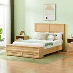 Base de Cama Plataforma Queen/King ModernLuxe con Cajones, Banco de Almacenamiento y Cabecero Geométrico 3D